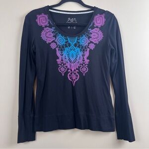 Green Apple Black and Purple Scroll Design Women's Top Bamboo Viscose Cotton Sml
